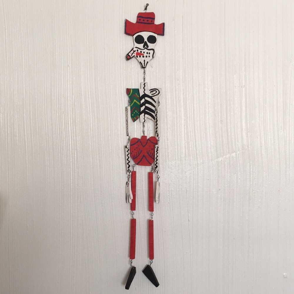 Dia De Los Muertos Mexican Handcrafted Folk Art Hanging Smoking Skeleton